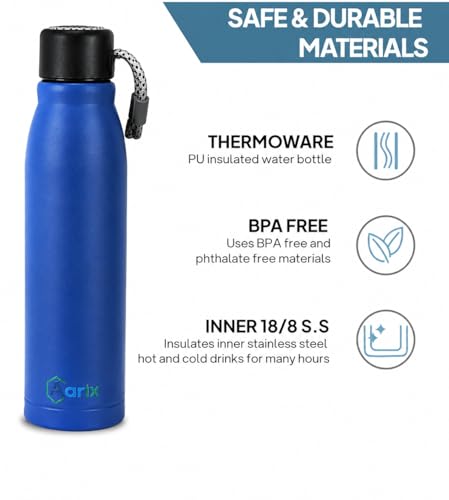 Image of Double-Wall Vacuum Flask Stainless Steel Water Bottle - 550ml | Drinks 10 Hours Hot | 30 Hours Cold | BPA-Free | Leak-Proof | Gym | Office | Travel | Cycling | Camping | Sports (Blue)
