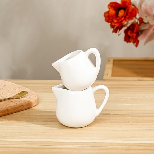 Koythin 2-Piece Ceramic Small Coffee Creamers, Tiny Creamer Pitcher for Milk Sauces Chocolate Jam, Adorable White Milk Pitchers for Parties Afternoon Tea, Mini Salad Dressing Container (2.9 oz/85 ml) - Thumbnail 6