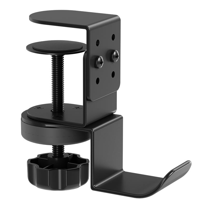 ヘッドホンハンガー デスク横 360°回転 ヘッドホンフック クランプ式 ヘッドホンスタンド スチール製 取り付け簡単 スペース節約 机の下に収納できる 耐荷重3kg (ブラック)