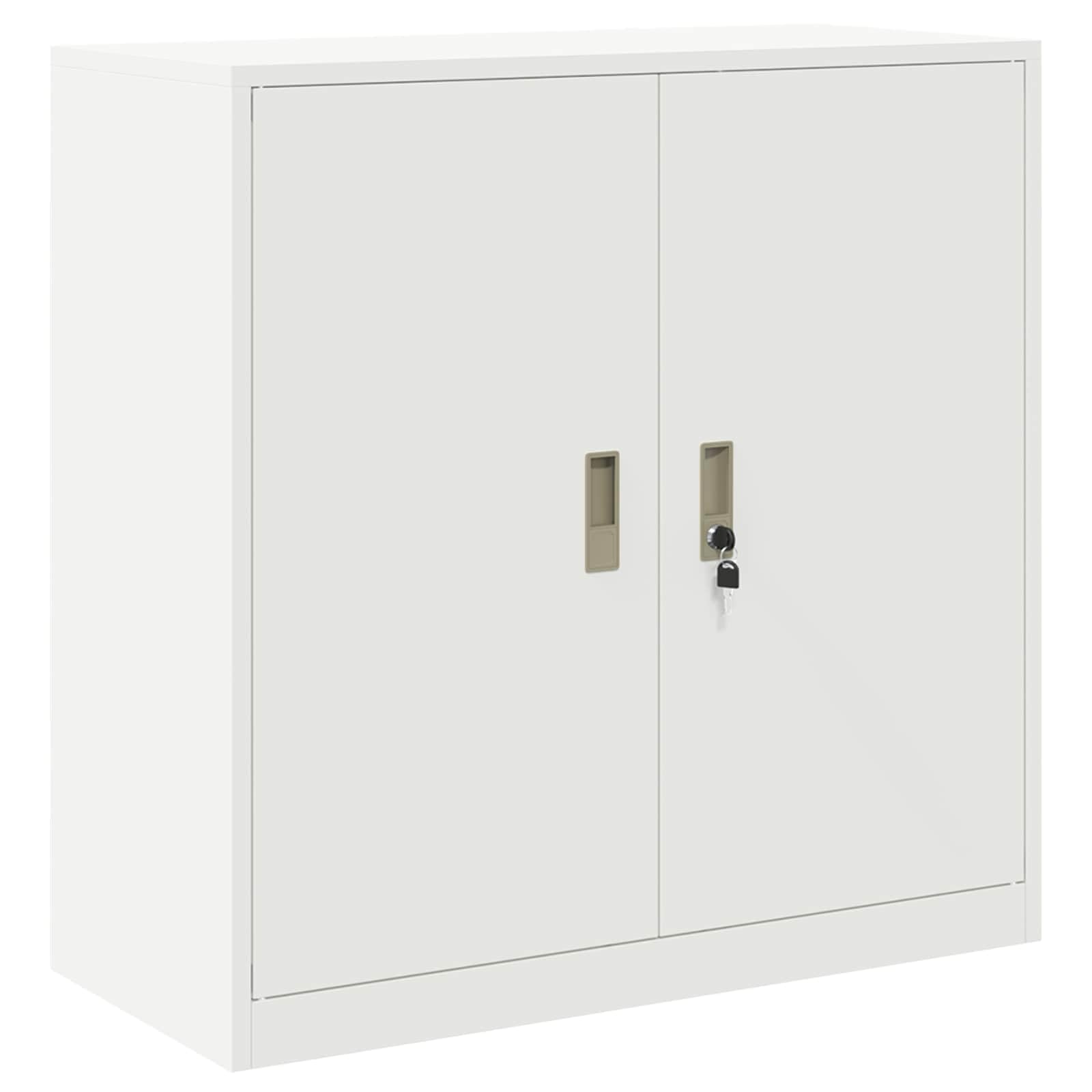 Armoire de rangement de bureau blanche 90 x 40 x 90 cm en acier avec portes verrouillables pour une organisation efficace et un rangement sûr des documents
