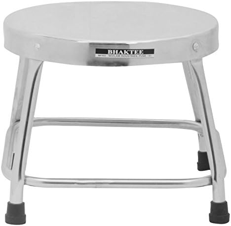 BHAKTEE Stainless Steel Round Bathroom Stool (9 Inch, Metallic)