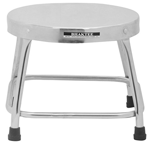 BHAKTEE Stainless Steel Round Bathroom Stool (9 Inch, Metallic)