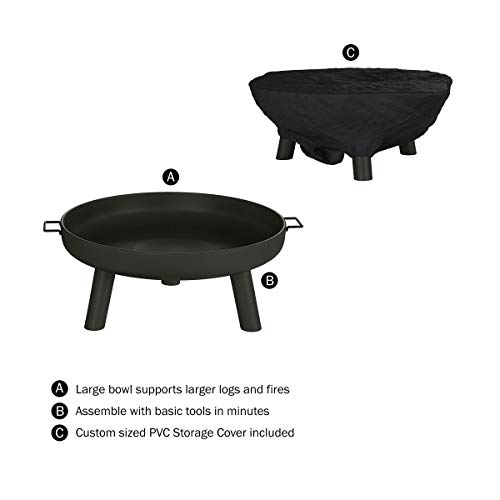 Pure Garden 50-Lg1200 27.5” Outdoor Fire Pit-Raised Steel Bowl For Above Ground Wood Burning-Side Handles & Storage Cover-For Patios, Backyards & Camping, 27.55", Black #TOP2