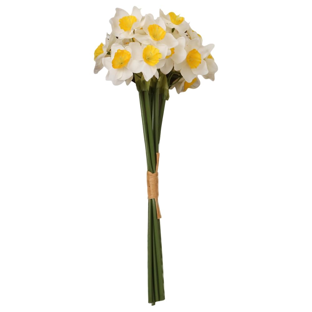 HugeDE 6 Pcs 32cm Artificial Daffodils Flowers Faux Spring Flowers Cute Flower Bouquets Indoor Floral Arrangements Realistic Fake Flowers Wedding Floral Decoration Bouquets for Centerpieces