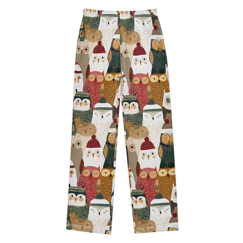 Christmas Pajama Pants Owl Christmas Hat Pattern Long Sleep Pants Lounge Bottoms