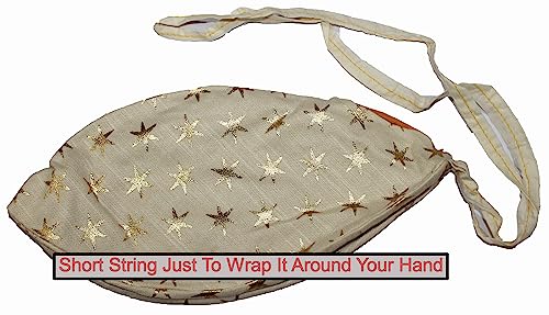 IS4A Gaumukhi Jap Mala Bag (Off-White Star Design) Indian Handicraft Cotton Gomukhi Japa Mala Chanting Bag, Prayer Beads Mala Japa Jholi for Mantra Jap, Japa Meditation & Yoga Jaap Prayer Bag2