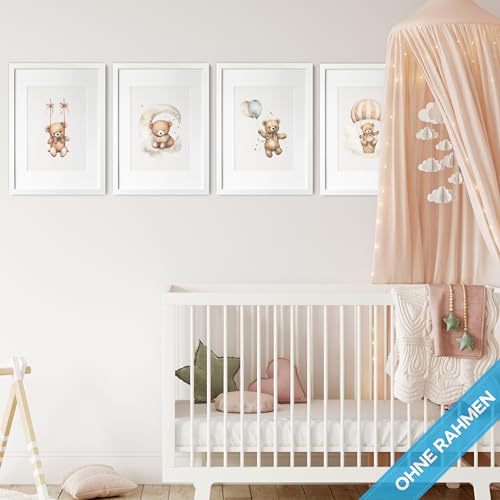 mojoliving Bilder Kinderzimmer jungen Baby Zimmer Poster Set Wandbilder Kinderzimmer mädchen Babyzimmer Deko Bilder für Baby Zimmer Dekoration (Set Teddy)