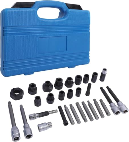 PLAYOCCAR 30PCS Alternator Pulley Tool - Alternator Pulley Service Decoupler for Removing Alternator Free-Wheel Drive Pulleys, Alternator Freewheel Pulley Set