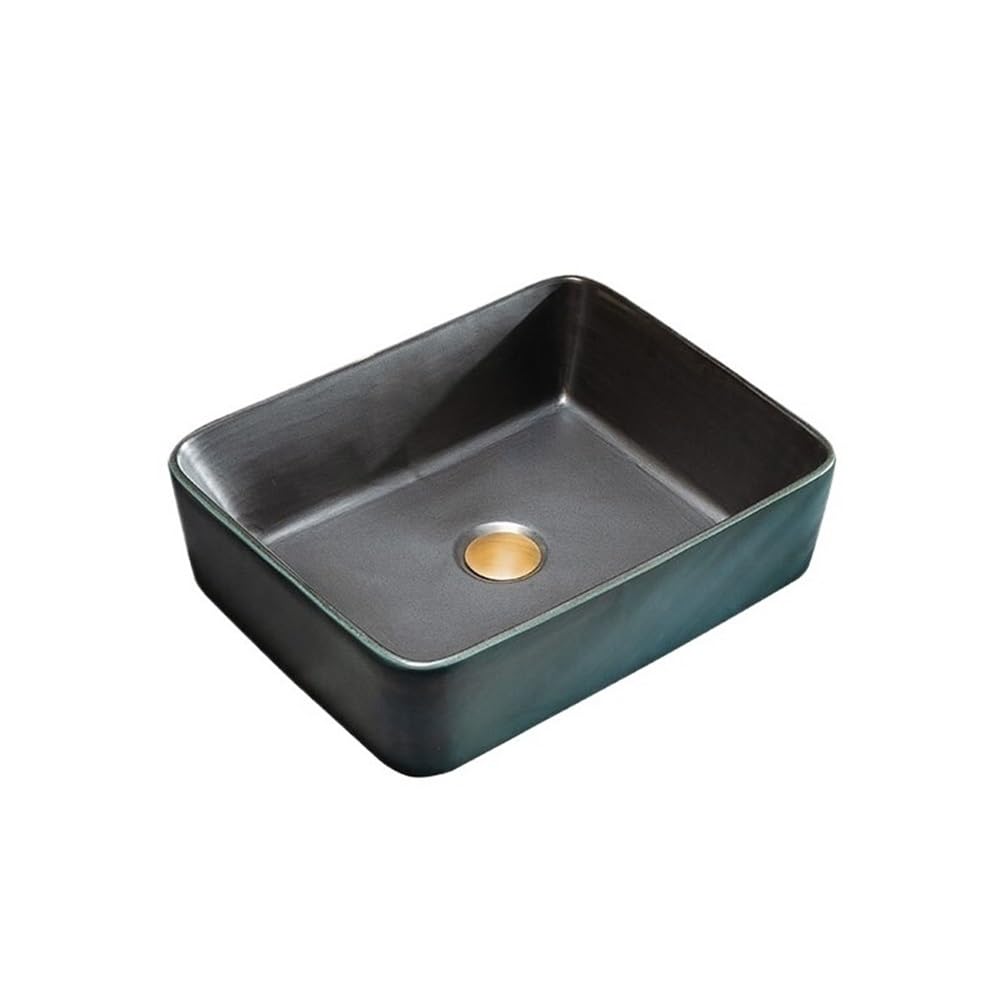 Hhmmei2024-23 Basin Sink Balcony Outdoor Courtyard Wash Basin Retro Ceramic Art Bathroom Sink 48 * 37 * 13cm (l*w*h) Vessel Bowl