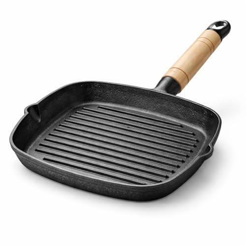 Home Vista 24cm Nonstick Griddle Pan Square Aluminum Grill Pan with Granite Coating PFOA-Free Perfect for Steak BBQ & Indoor Cooking with Pour Spouts