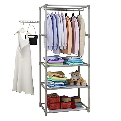Image of COROID Digital Printed Multipurpose 6 Shelve Wardrobe,Foldable,Collapsible Fabric Wardrobe Organizer for Clothes Drawers Portable Wardrobe Clothing Space Saving Wardrobe (3-Layer, Grey)