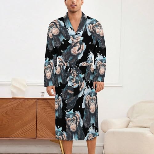 Chimpanzee Cute Watercolor Soft Robe Long Sleeve Bathrobes V Neck Sleepwear Spa Robes with Belt Men Woman2