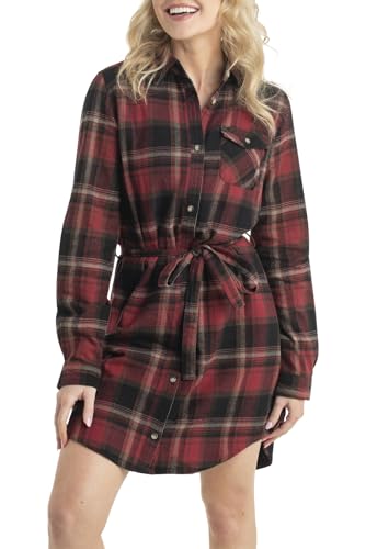 Legendary Whitetails Women's Open Spaces Dress, Plaid Flannel Long Sleeve Button Up Tunic with Belt2