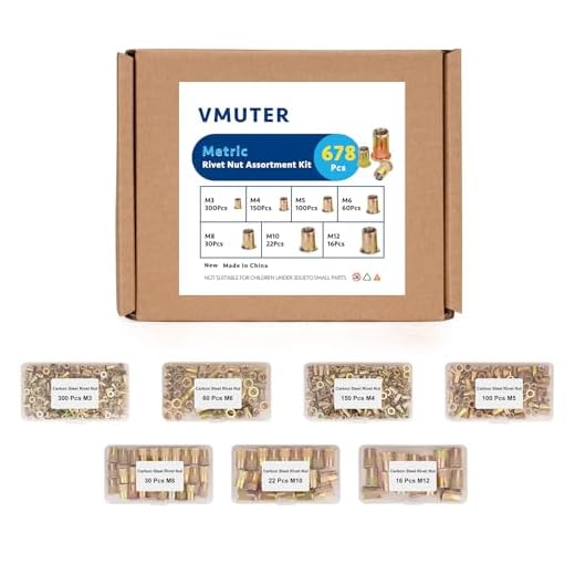 Vmuter 678Pcs Metric Rivet Nuts Kits, Carbon Steel Flat Head Rivnut M3 M4 M5 M6 M8 M10 M12, Threaded Insert Nut, Knurled Body Nuts