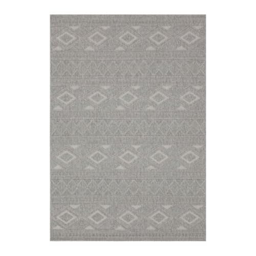 Calicosy – Tapis Rectangulaire Collection Aselya – 100% Polypropylène – Motifs Losanges Gris – Salon, Chambre – L 140 x P 200 cm