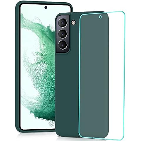 YATWIN Silicone Case for Samsung Galaxy S22 5G with Screen Protector, Soft-Touch, Shockproof, DustProof, Antiskid Full Body Armour Phone Cover for Samsung Galaxy S22 5G - Dark Green Cover