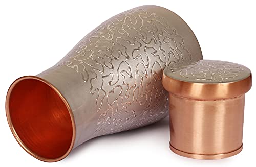 eTroves Pure Copper Water Carafe with Glass Lid, 900 ml, Silver by ETROVES - Used condition - US$38.34
