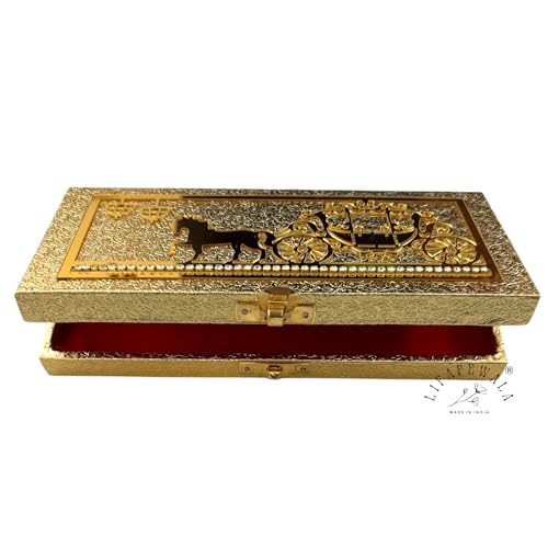 Image of Designer Rectangular Shaped Cash Box, Shagun Box, Gift Box, Gaddi Box, Jewellery Box in Exclusive Lazer Cut Baggi /Barat style | (Pack of 1) (Baggi Golden)