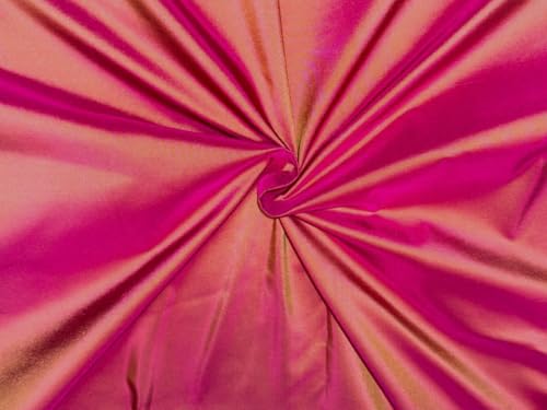 Tissu taffetas de soie jaune et rose TAF349 pour robe de mariée et soirée