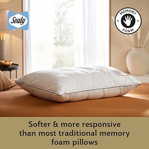 Sealy Dual Comfort Memory Foam Pillow - Reversible Firm and Soft Memory Foam Bed Pillow for Side and Back Sleepers with Fibadown Fibres, Hypoallergenic, Cotton Quilted Cover, White