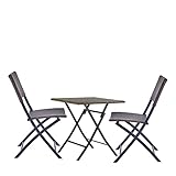 Gartenmöbel für 2 Personen - Quadratischer Gartentisch Zena - 70 x 70 cm - 2 Gartenstühle Zena - Gartenset Zusammenklappbar - Rattan-Effekt - Braun - Stahl - Polyrattan
