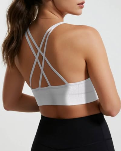 Image of VEQKING Seamless V-Neck Women Sports Bras, Padded Cross Back Wireless Low Impact Workout Yoga Bras for Small Chests, 3 Pack