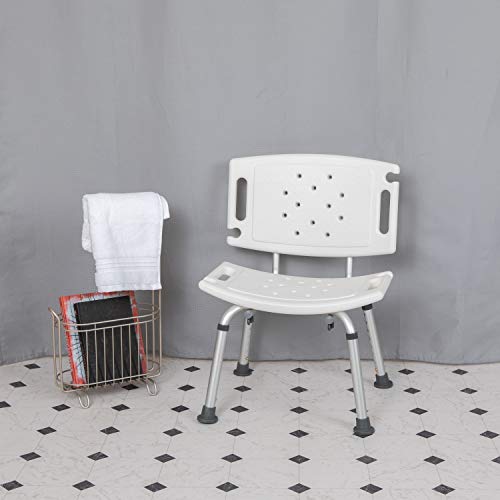 Exclusive Flash Furniture HERCULES Series Tool-Free and Quick Assembly, 300 Lb. Capacity, Adjustable White Bath & Shower Chair with Extra Large Back