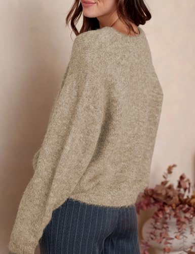 Image of Ynhonra Womens Cardigan Sweater Front Button Loose Y2k Long Sleeve Crewneck | Lightweight Knit Ribbed Hem