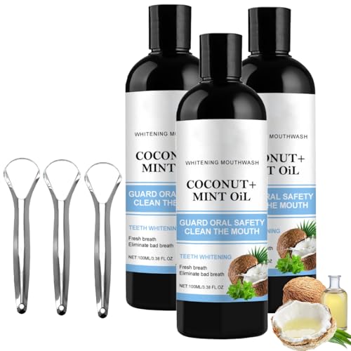 Aufhellendes Öl Mundspülung,Mundziehöl mit Kokosnuss& Pfefferminzöl 100ml mundziehoel kokos minze,Zahnaufhellung und Gesündere Zähne,Zungenreiniger,Oil Pulling for Teeth,Teeth Whitening Mouthwash (3)