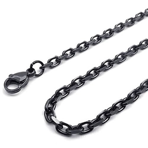 Collier chaîne noir homme femme acier inoxydable 3mm maillons jaseron 16 à 40 pouces
