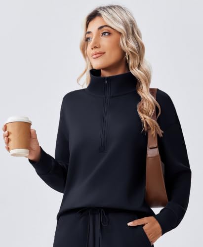 Image of PINSPARK 2 Piece Sets for Women 1 /2 Zip Sweatsuit 2026 Matching Outfit Fall | Lightweight Air Layer Fabric, Loose Fit Sweatshirt, Straight Leg Pants with Pockets, Soft Lounge Sets, Airport Outfits Women