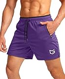 Men's Running Shorts with Zipper Pockets Quick Dry Gym Athletic Workout 5' Shorts for Men (Purple, Medium)