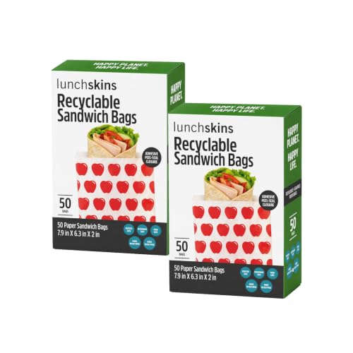 Lunchskins Recyclable + Sealable Paper Sandwich Bags w/Closure Strip 100-Count Apple 2-Pack