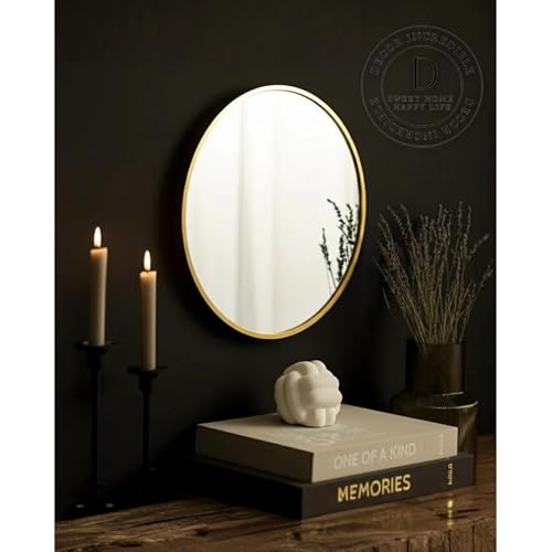 Image of Round Sunburst Wall Mirror Gold Metal Frame for Decoration Decorative Design Stylish Large Item Abstract for Living Room Bedroom Dining Bathroom Office Cafes House Hall 12in