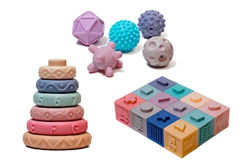 Montessori Toys for 1 Year Old | 3 in 1 Soft Baby Toys Set | Soft Stacking Blocks Rings Balls 25 Pcs | Sensory Toys for Babies | Number Blocks Toys for Kids | Baby Toys 4 5 6 to 12 Months 7 8 9 10 11