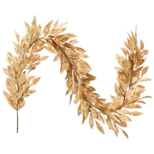 Jutom 6 Ft Gold Christmas Bay Leaf Garland Decoration Gold Bayleaf Garland for Christmas Fireplace Front Door Stairs Decoration Xmas Holiday Winter Engagement Birthday Wedding Supplies
