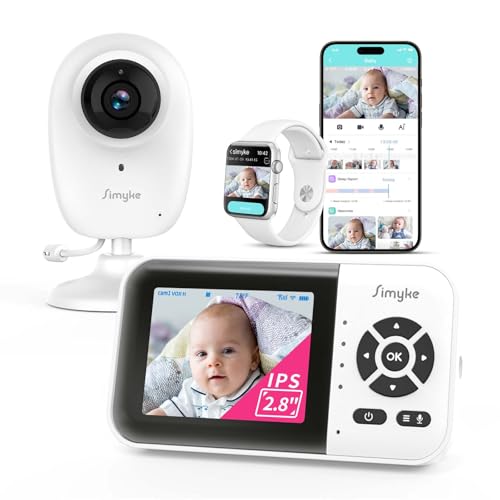 Image of Simyke Smart Video Baby Monitor with Camera and Audio,Dual Mode,WiFi On/Off Switch,2.8inch Display,App,1080p Camera,1500ft Long Range,Night Vision,2-Way Talk,AI Baby Growth Album Function