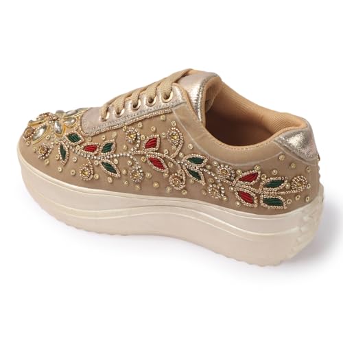 Image of Vendoz Women Hand Embroidery Wedding Party Bridal Sneakers 4032
