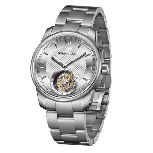 OBLVLO Luxusmarke Herren Edelstahl Tourbillon Uhr Selbstaufzug Automatikuhren Wasserdicht Business Uhr für Herren SK-Tour, Sk-tour-ywy, Modern