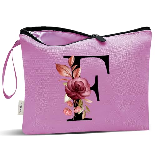 Image of Vavabox A-Z Personalized Makeup Bag, Birthday Gifts for Women Mom, Gifts for Best Friend, Bride Bridesmaid Cosmetic bag (F, 07-Purple)