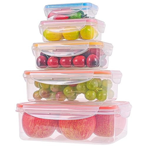 10 Pcs Food Storage Containers-Stackable Kitchen Bowls sets-BPA Free Leak Proof Plastic Food Storage Containers with Lids Airtight-Microwave Freezer Safe Lunch Boxes ,5 Meal Prep Containers & 5 Lids