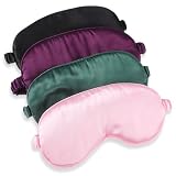 Wanmu Confezione da 4 mascherine per dormire in seta, con fascia elastica oscurante e benda per dormire, morbida copertura per gli occhi, per donne e uomini, per viaggi e pisolini (rosa, viola scuro