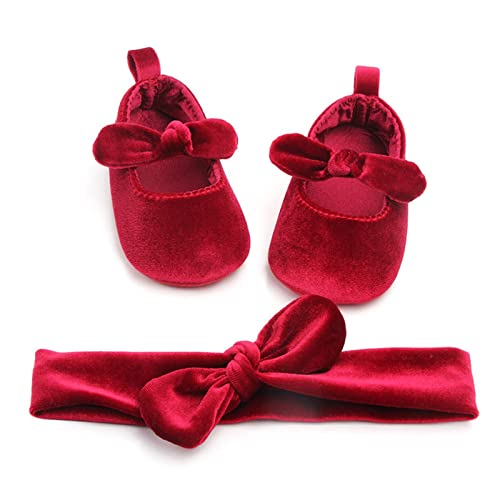 Preisvergleich Produktbild Weihnachtsschuhe 0-18M Mädchen Schuhe Samt Rote Prinzessin Weihnachten Kinderschuhe Bowknot Kinderschuhe Weihnachtsschuhe Damen (Color : Red, Size : 0-6 Months)