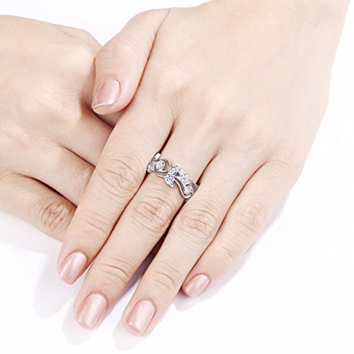 Newshe Vintage Wedding Bands for Women Engagement Eternity Ring Cz 18K White Gold Copper Size 9