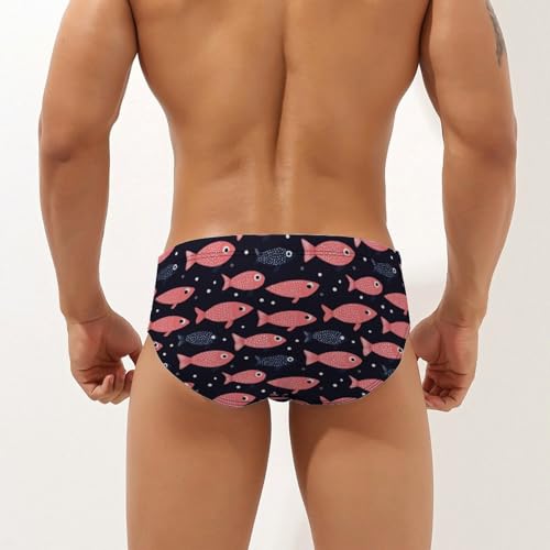 Cute Fish Pattern Printed Swim Briefs for Men Sexy Bikini Swimwear Elastic Beach Trunks Bathing Suit3
