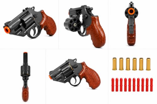Image of TOYPAPA Revolver Gun Toy for Boys | Airsoft Gun Pistol Semi Automatic | 12 Bullet Shell' and 50 Bullets Included(Brown+Black)