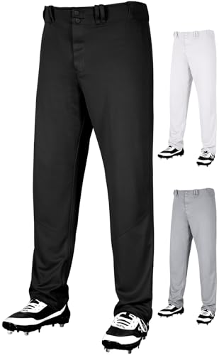 Penveer Full Length Men's Baseball Pants, Open Bottom, Loose Fit Adult Baseball Pants with Adjustable Length (Black, AL)