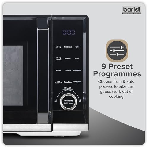 Baridi 28L Microwave Air Fryer Oven Combo, 9 Pre-Sets, Grill, Combination & Multi-Stage Cooking, Child Lock, 900W Microwave, 1850W Air Fryer, 1800W Grill - Black DH277 - Image 7