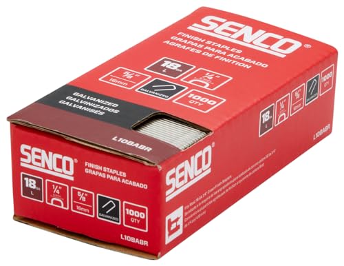 Image of SENCO L10BABR 18 Gauge 1 /4 inch Crown Finish Staples, 5 /8 inch Length, Galvanized, 1,000 Count Pack