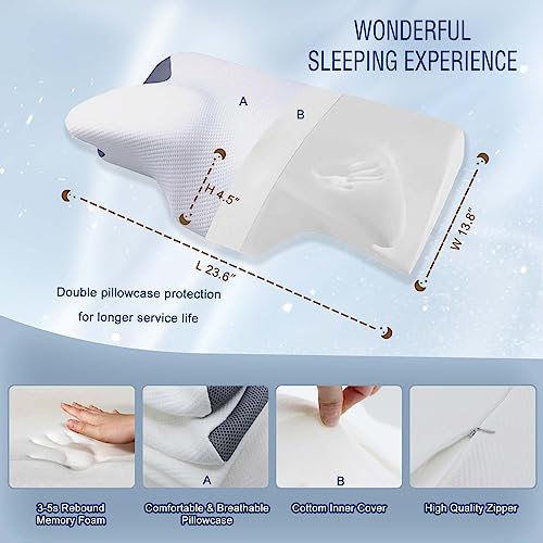 Edunty Cervical Memory Foam Pillow For Neck Pain Relief, Ergonomic Orthopedic Neck Support Pillow For Side, Back And Stomach Sleepers With Breathable Pillowcase #TOP3